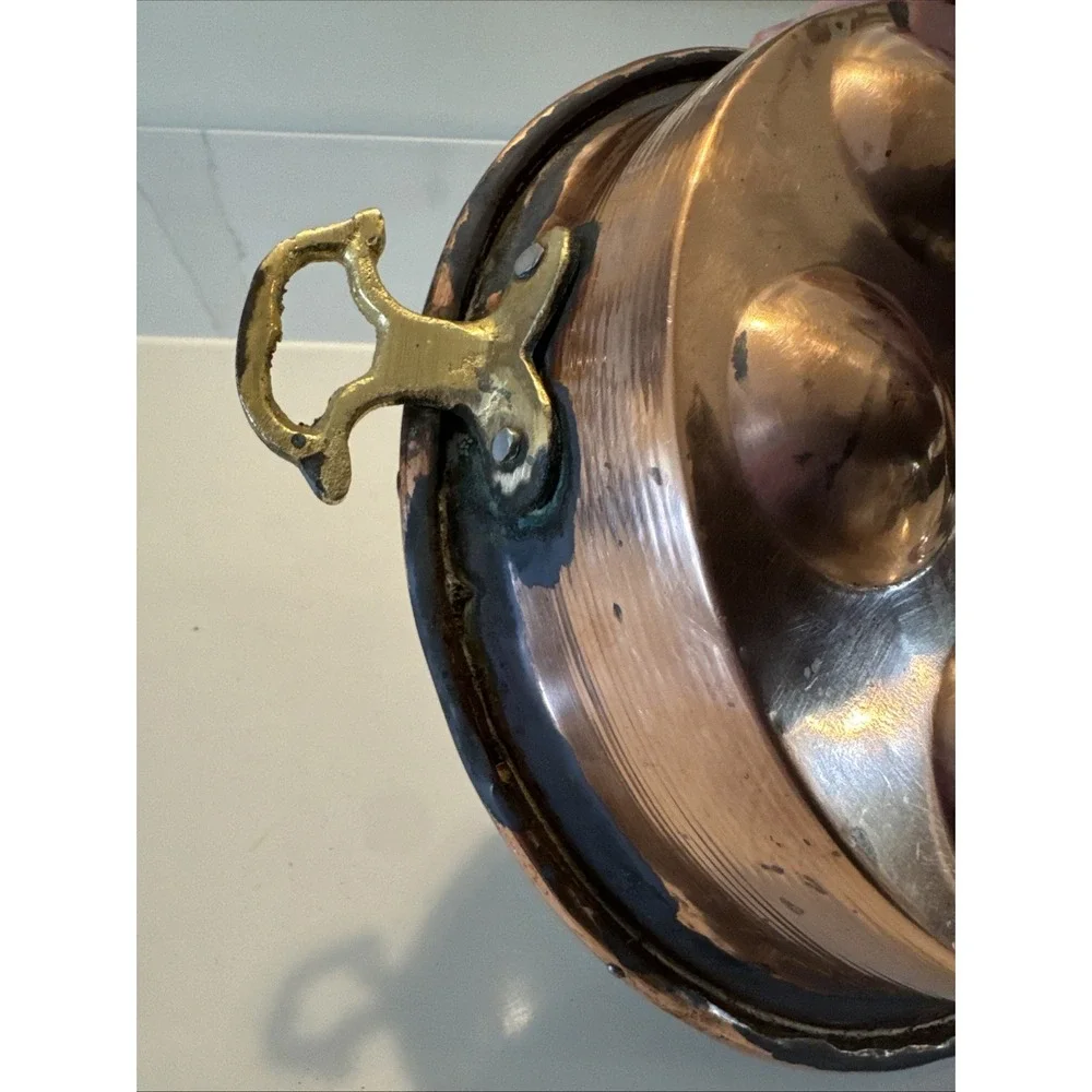 French Style Copper Escargot Pan Tin Lined Round  Brass Handle 8
